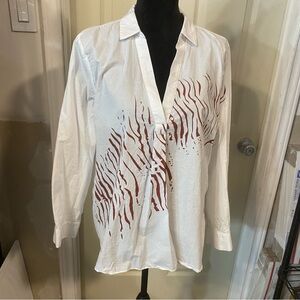 Daly Dress Flowy Blouse Top Women’s X large Zebra Print white Cotton Long sleeve